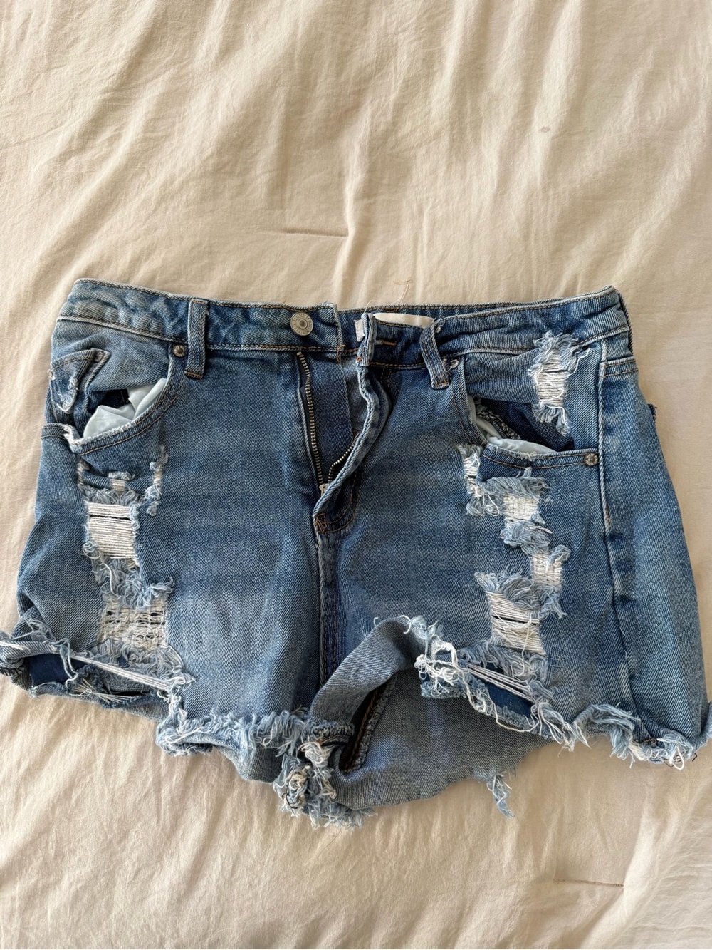 Almost Famous Distressed Light Blue Denim Shorts